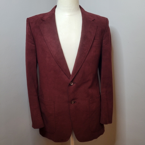 Vintage Men's Medium Suede Dark Red Dinner Jacket Burgundy Old Money Fall Winter - Picture 1 of 16
